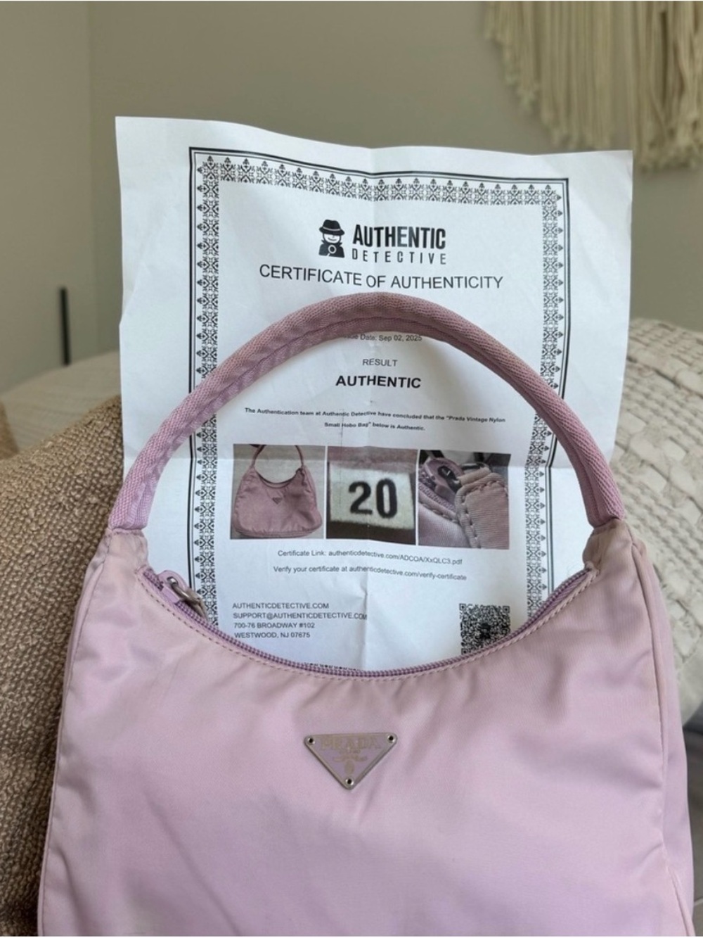 Prada Vintage Lavender Lilac Nylon Mini Hobo Shoulder Bag RARE color + COA - Picture 4 of 8